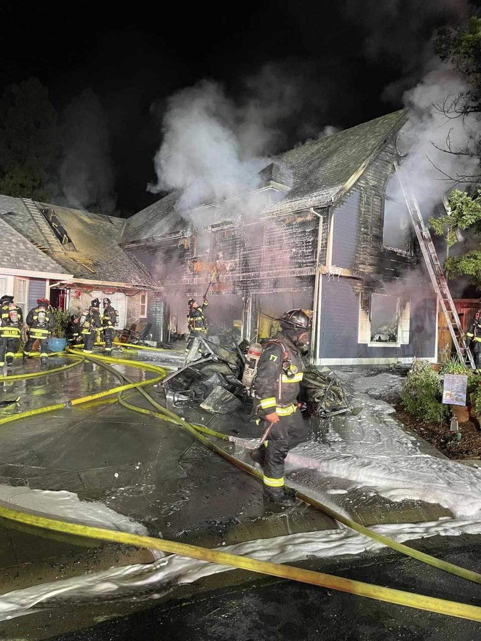 A two-alarm fire on Sunday night Dec. 24, 2023, burned a two-story house in the Pleasant Grove Neighborhood just west of Foothills Boulevard in Roseville, California.