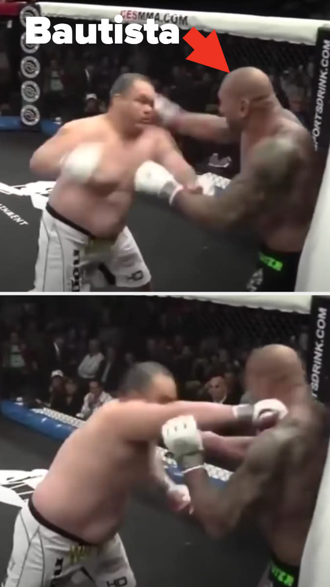 Bautista's opponent lands a punch on his chin