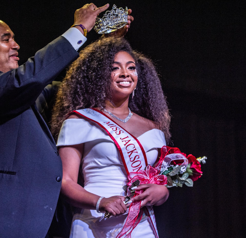 M'Kenzie Lumas-Harmon, is crowned as the winner of the first ever Miss Jackson Juneteenth scholarship pageant on Saturday, June 5, 2021 in Jackson, Tenn. 