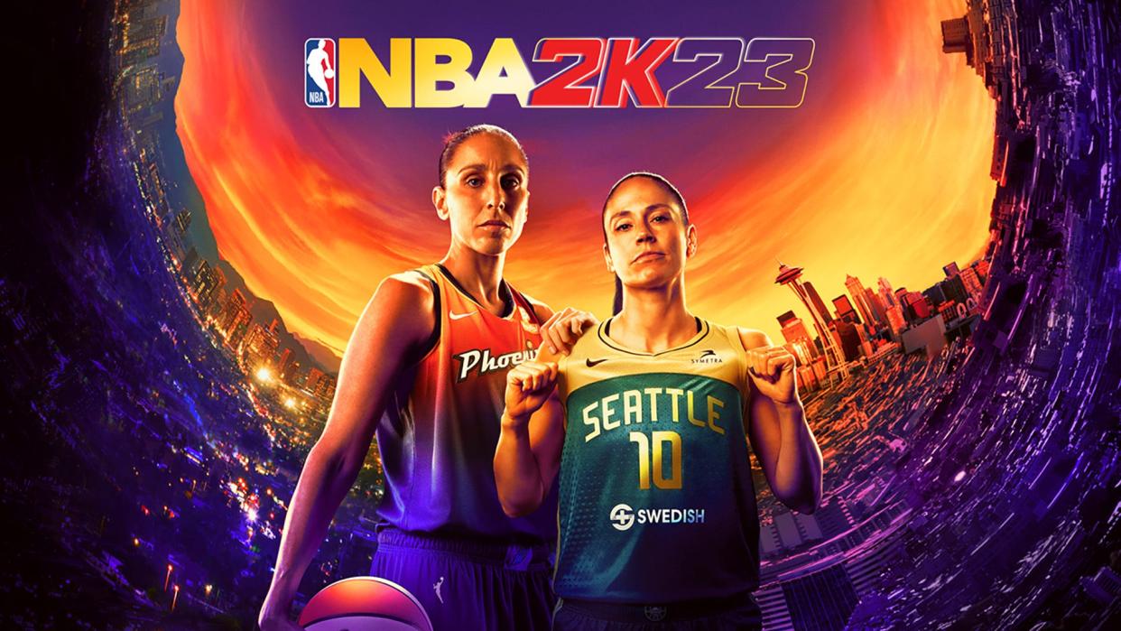 Diana Taurasi and Sue Bird on the cover of NBA 2K23.