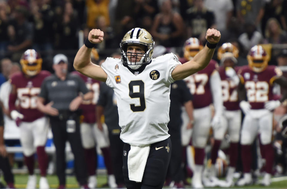 New Orleans Saints quarterback Drew Brees became the NFL’s all-time passing leader on Monday night. (AP)