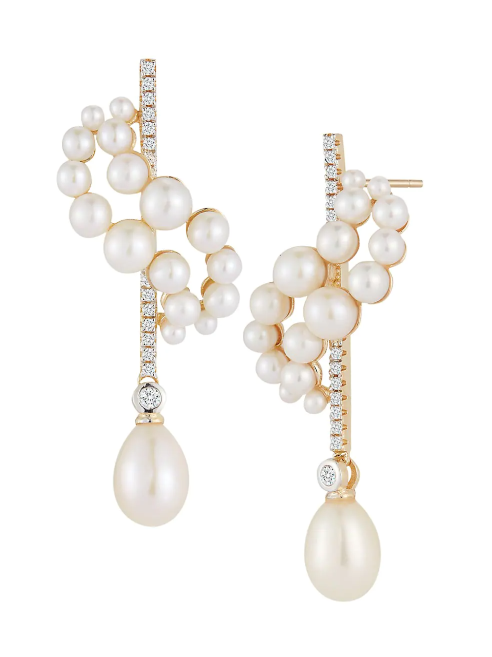 Mateo Curve 14K Yellow Gold, Freshwater Pearl and Diamond Drop Earrings