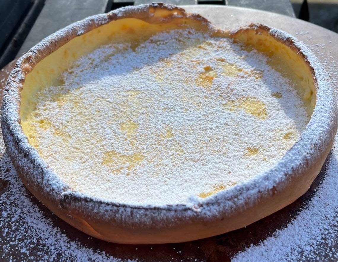 Beau’s Cafe, a new breakfast restaurant in the Beaumont neighborhood, has Dutch baby pancakes which are oven baked with a custard center and covered in powered sugar. Provided