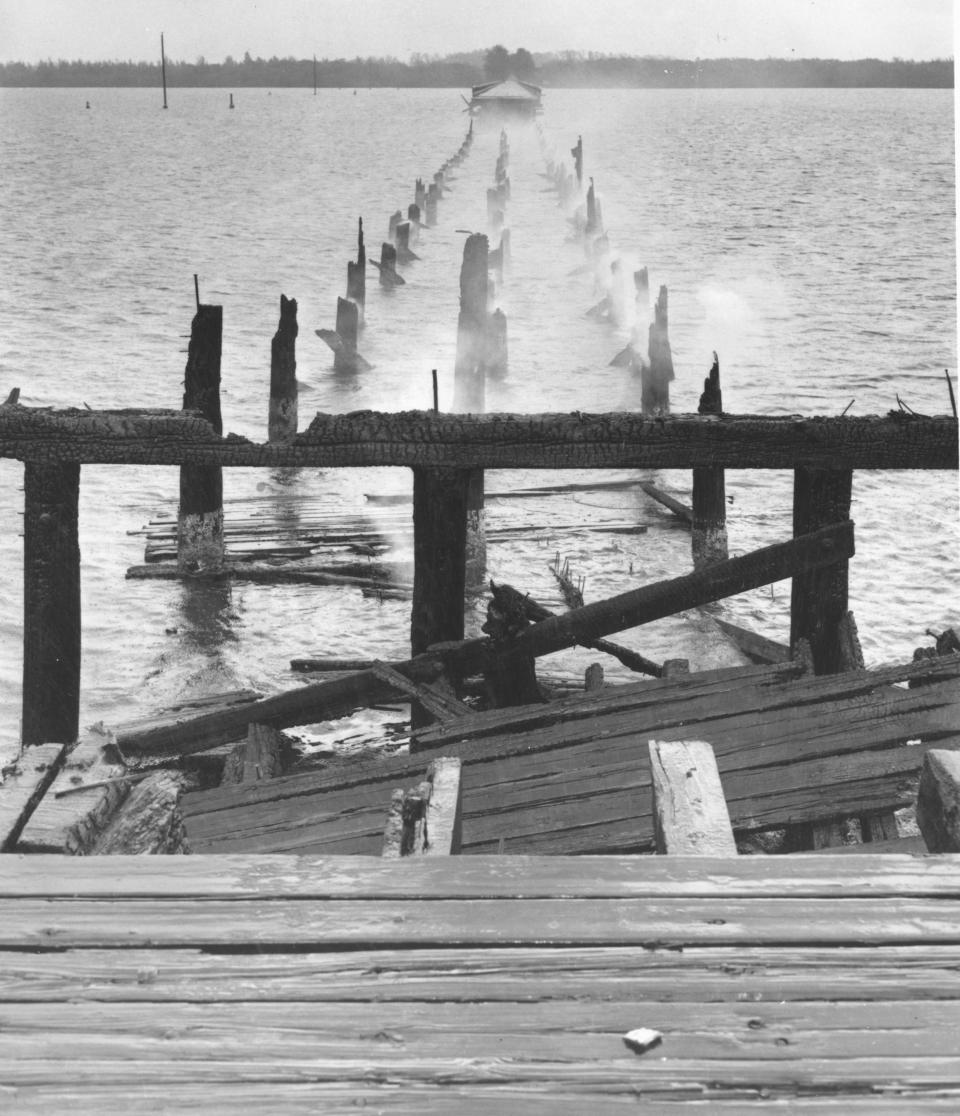 October 5, 1964 - A 400-foot section of the old wooden Wabasso Bridge burned. Fire officials said the blaze was tough to extinguish since the old, weathered timbers burned fiercely. Two replacement floating-type military spans, known as a Bailey Bridge, were put in one month later. The Wabasso Bridge exists today as a fixed-span concrete structure.