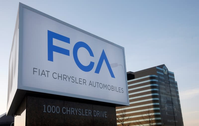 A Fiat Chrysler Automobiles sign is pictured after being unveiled at Chrysler Group World Headquarters in Auburn Hills, Michigan May 6, 2014. REUTERS/Rebecca Cook