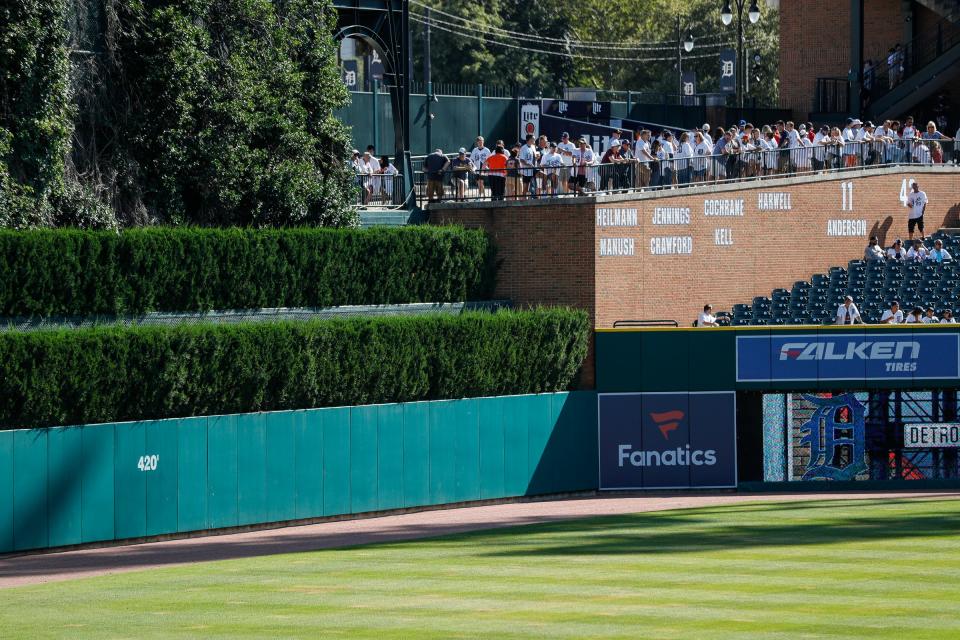 Baseball fans wait for the game to begin between the Detroit Tigers and Cleveland at Comerica Park in Detroit, Saturday, August 14, 2021.