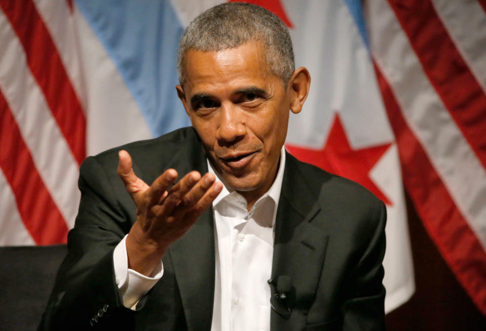 <p>Former President Barack Obama hosts a conversation on civic engagement and community organizing, Monday, April 24, 2017, at the University of Chicago in Chicago. It’s the former president’s first public event of his post-presidential life in the place where he started his political career. (AP Photo/Charles Rex Arbogast) </p>