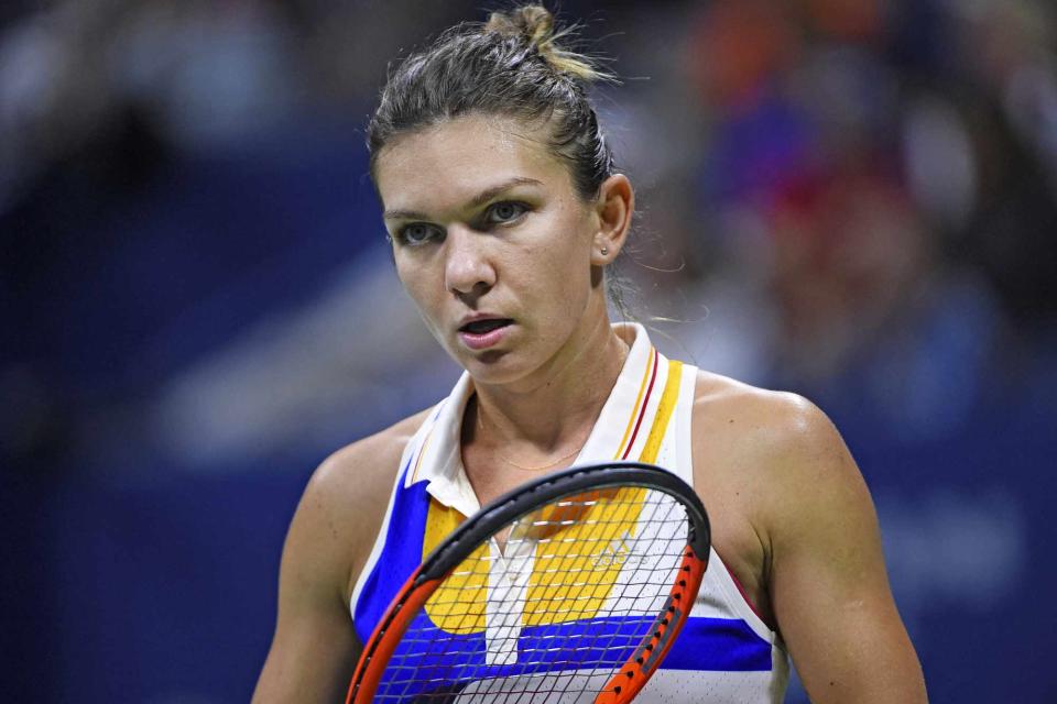 <p> Corinne Dubreuil/Abaca/Sipa via AP Images</p> Simona Halep plays her first match at the 2017 US Open 