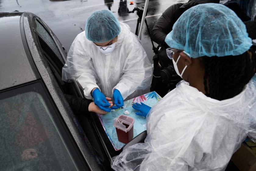 A testing site in North Hollywood which uses antibody tests on residents, including those without symptoms, to get a sense of how many people had the virus. This is one of six testing sites.