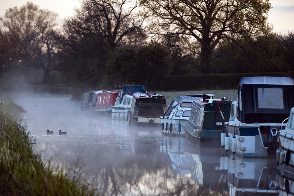 <p>Mist rises on the canal at Biddulph in Staffordshire. Picture date: Monday April 26, 2021.</p>
