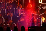 <p>TAMPA, FLORIDA - FEBRUARY 07: The Weeknd performs during the Pepsi Super Bowl LV Halftime Show at Raymond James Stadium on February 07, 2021 in Tampa, Florida. (Photo by Patrick Smith/Getty Images)</p> 