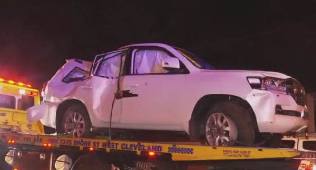 The Toyota Landcruiser was allegedly stolen before the crash. Source: Nine News