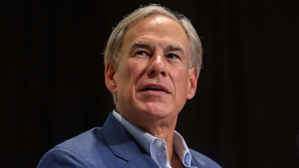 PHOTO: Greg Abbott, governor of Texas attends a campaign event Aug. 31, 2022, in Fairview, Texas. (Shelby Tauber/Bloomberg via Getty Images)
