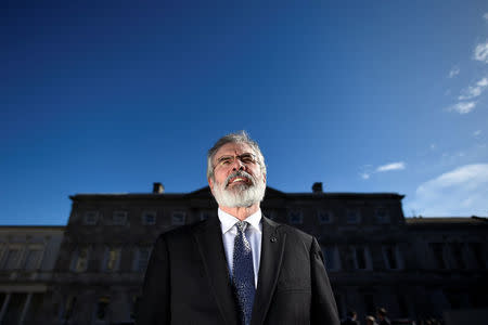 Sinn Fein president Gerry Adams poses for a photograph after an interview with Reuters at Government buildings in Dublin, Ireland March 9, 2017. REUTERS/Clodagh Kilcoyne