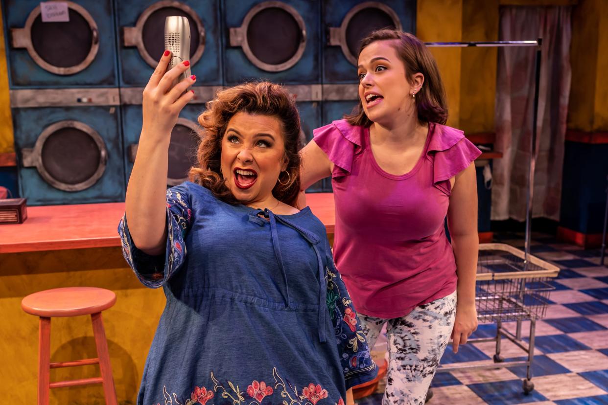 Act 1 action with Emily King Brown, left,  playing Lana Mae, and understudy Sophia Young, in the Hipp's new production of "Honky Tonk Laundry."