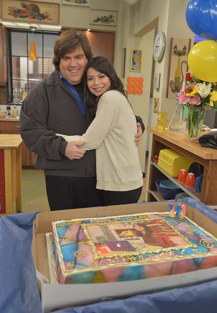 Miranda Cosgrove of <em>iCarly</em> celebrated her 19th birthday on set with creator Dan Schneider at Nickelodeon Studios. (Photo by Charley Gallay/WireImage)