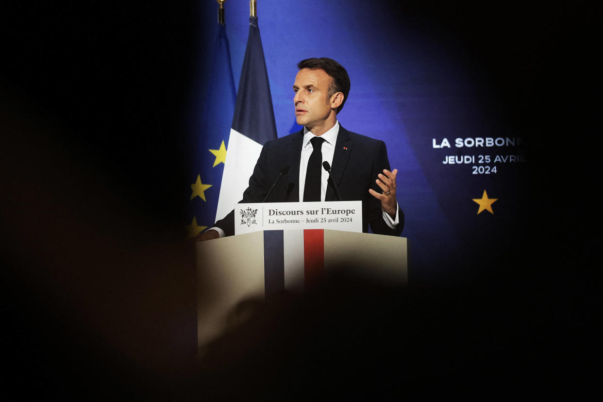 Emmanuel Macron lors de son discours sur l’Europe à la Sorbonne ce jeudi 25 avril.