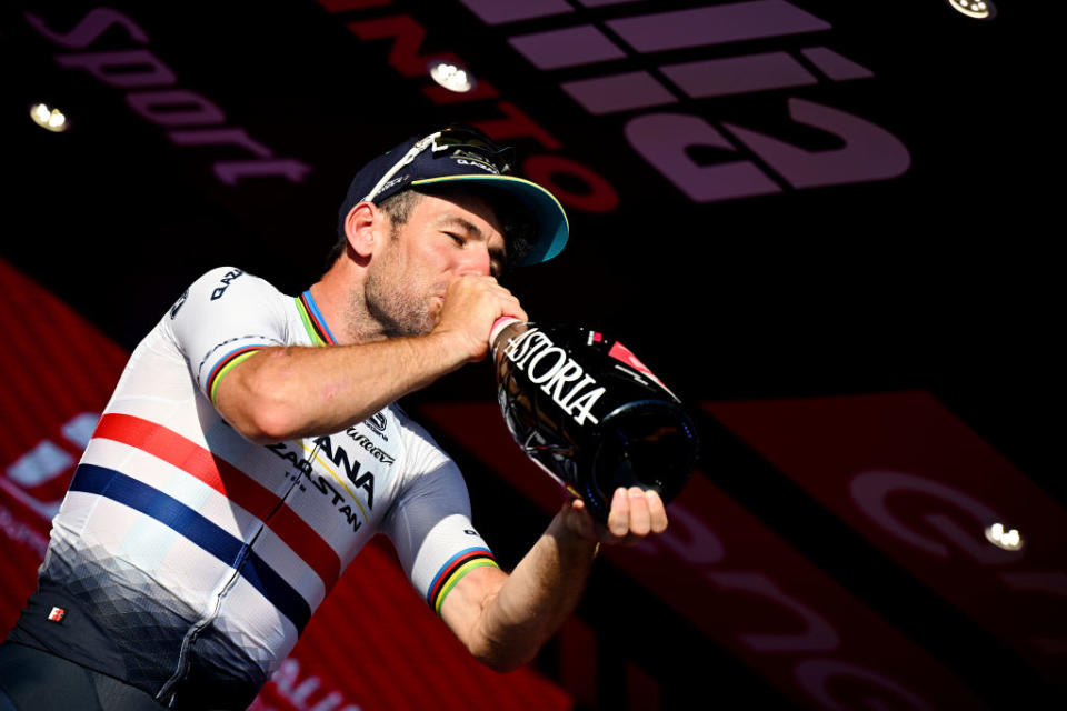 ROME ITALY  MAY 28 Mark Cavendish of The United Kingdom and Astana Qazaqstan Team celebrates at podium as stage winner during the 106th Giro dItalia 2023 Stage 21 a 126km stage from Rome to Rome  UCIWT  on May 28 2023 in Rome Italy Photo by Stuart FranklinGetty Images