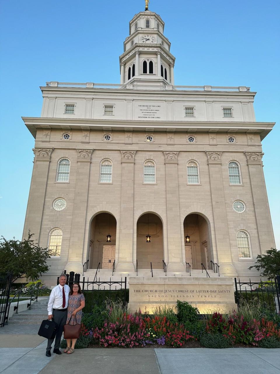 David and Karen Potter stand outside The Church of Jesus Christ of Latter-day Saints’ Nauvoo Illinois Temple. | Potter family