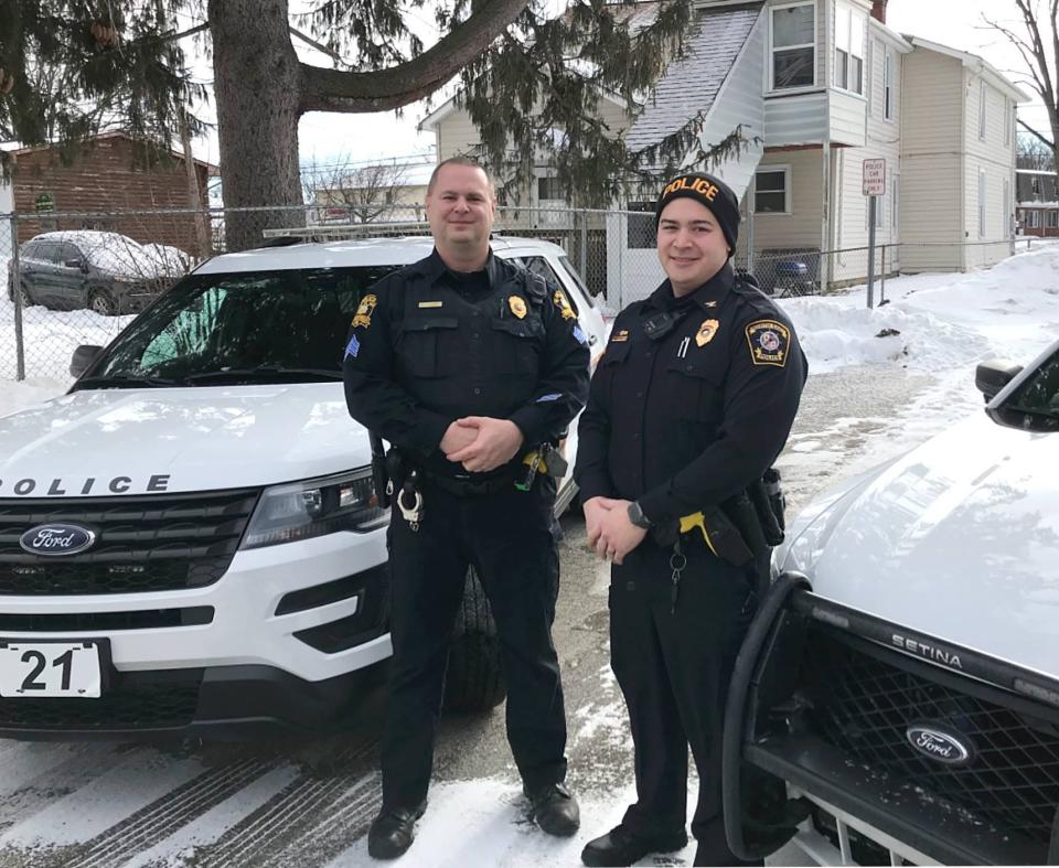 Wesleyville Police Chief Robert Buzanowski, left, and North East Police Chief Sean Lam, seen Friday in this photo, recently assumed the top posts in their eastern Erie County police departments.