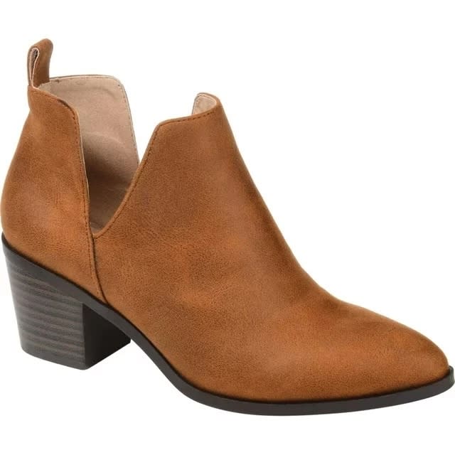 Woman's ankle boot with a low, stacked heel and smooth upper, suitable for versatile styling