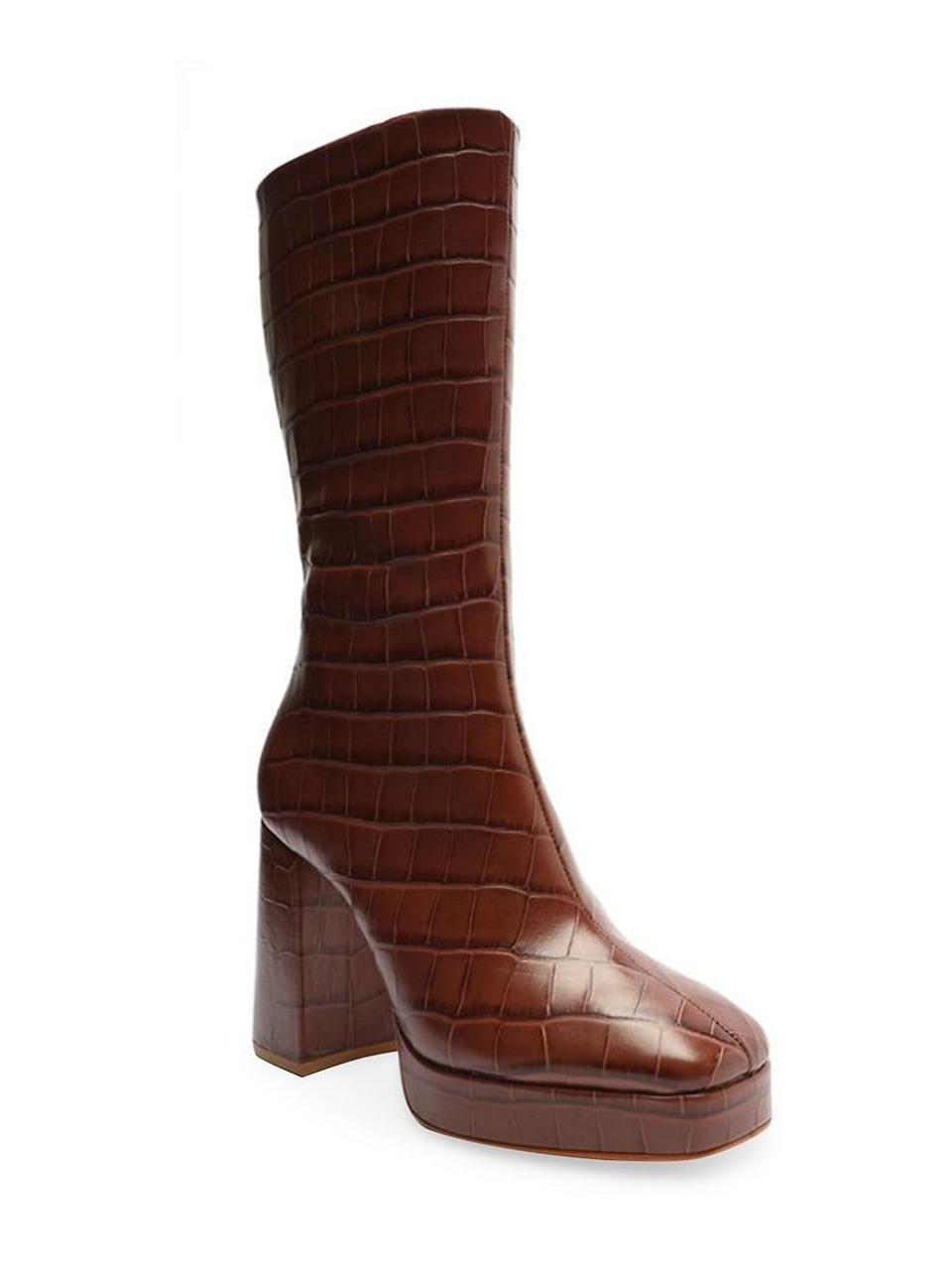 Raff Croc-Embossed Leather Platform Boots