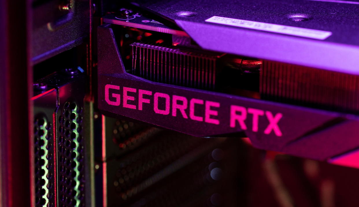 An Nvidia graphics card with its Geforce RTX branding in a computer case. (Photo: REUTERS)