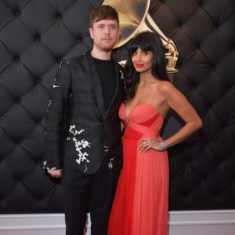 James Blake and Jameela Jamil at the Grammy Awards - Credit: Lester Cohen/Getty Images North America