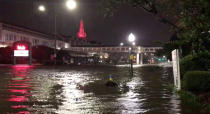 <p>A flooded street is seen in Mobile, Alabama, U.S., October 8, 2017, in this still image taken from a video obtained from social media. (Photo: Michael Schubert via Reuters) </p>