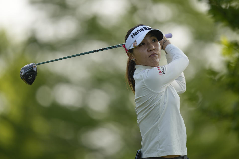 Lydia Ko of New Zealand hits off the second tee during the first round of the LPGA Cognizant Founders Cup golf tournament, Thursday, May 11, 2023, in Clifton, N.J. (AP Photo/Seth Wenig)