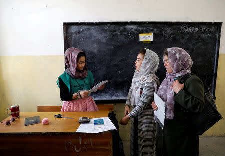 Afghan women arrive at a voter registration centre to register for the upcoming parliamentary and district council elections in Kabul, Afghanistan April 23, 2018. REUTERS/Mohammad Ismail/Files