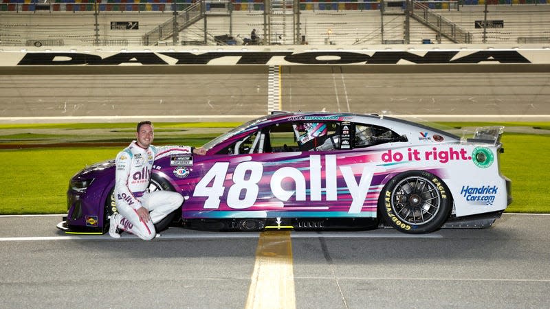 Alex Bowman after winning pole for the Daytona 500