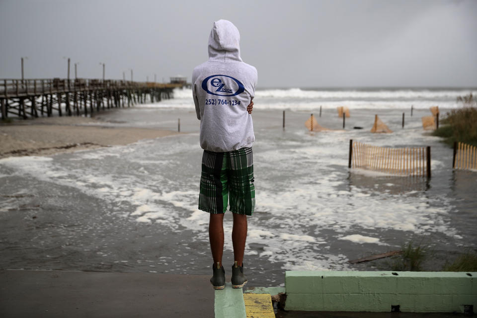 Water rolls up Atlantic Beach as the outer edges of Hurricane Florence begin&nbsp;to affect the coast on Thursday.