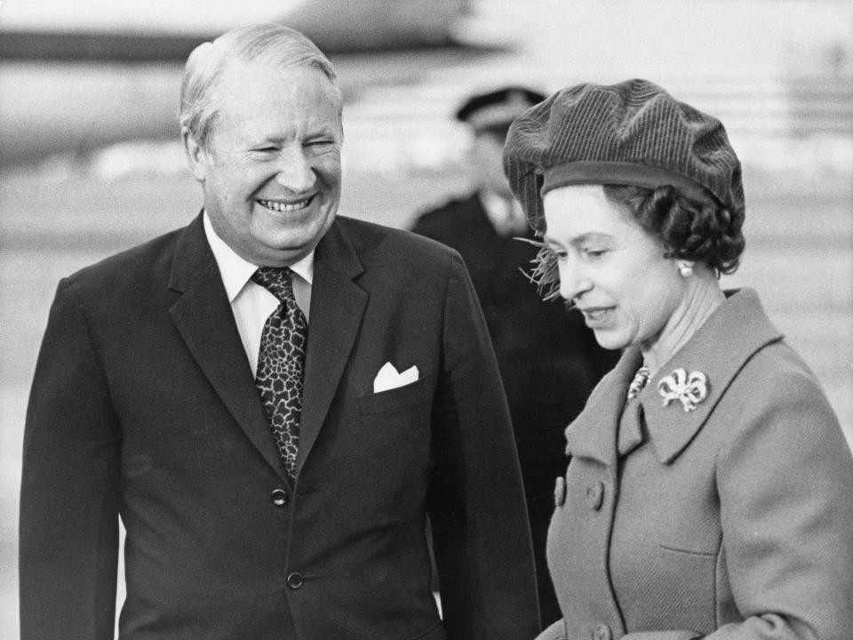 Edward Heath and Queen Elizabeth in 1974, chatting
