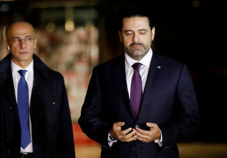 Saad al-Hariri, who announced his resignation as Lebanon's prime minister from Saudi Arabia, is seen at the grave of his father, assassinated former Lebanese prime minister Rafik al-Hariri, in downtown Beirut November 21, 2017. REUTERS/Jamal Saidi