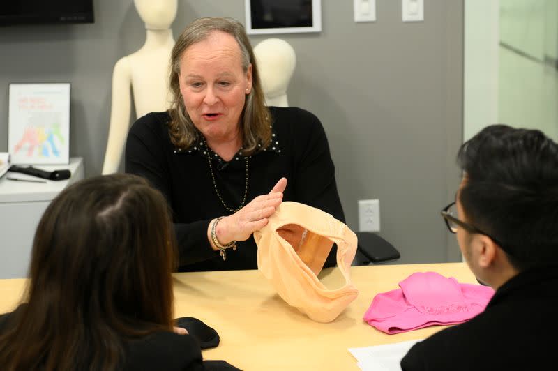 Willa Patsy Sharpe speaks on her experiences with underwear during an interview with graduate student Haobo Zhang and project manager Jessica Smith at the Innovation Health and Design Lab at University of Delaware STAR Campus in Newark