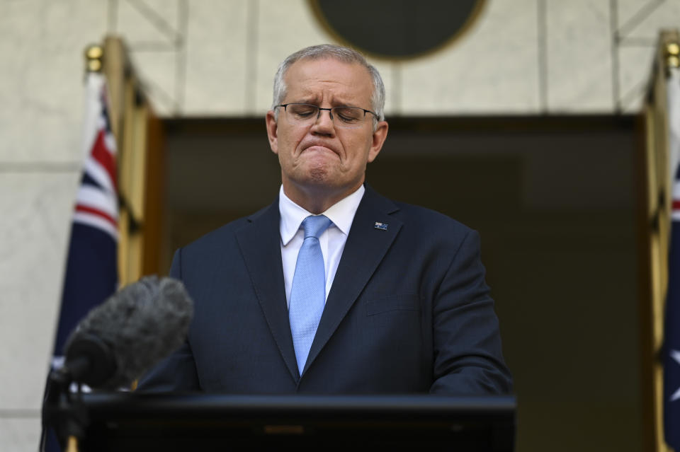 Prime Minister Scott Morrison at Parliament House discussing tax and budget.