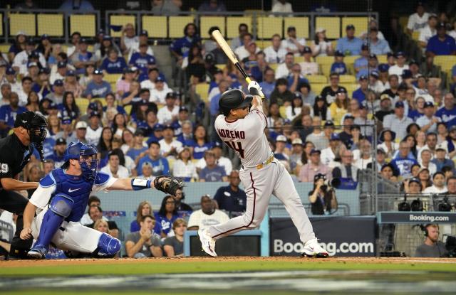 Arizona Diamondbacks' Gabriel Moreno starts his swing during the