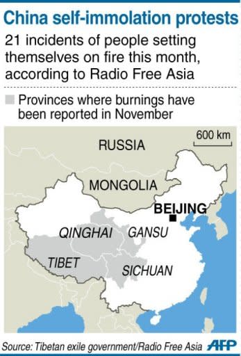 Graphic showing the ethnic Tibetan regions of China where protesters have set themselves alight this month