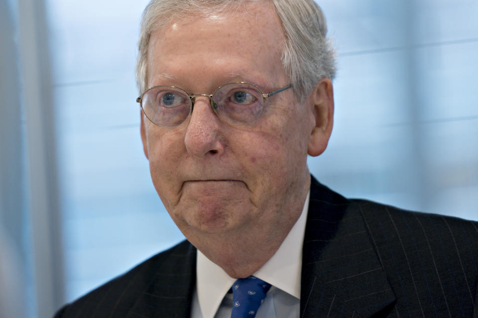 Senate Majority Leader Mitch McConnell (R-Ky.) identified Social Security, Medicare and Medicaid as the "real drivers" of the national debt in a Bloomberg interview on Tuesday. (Photo: Bloomberg/Getty Images)