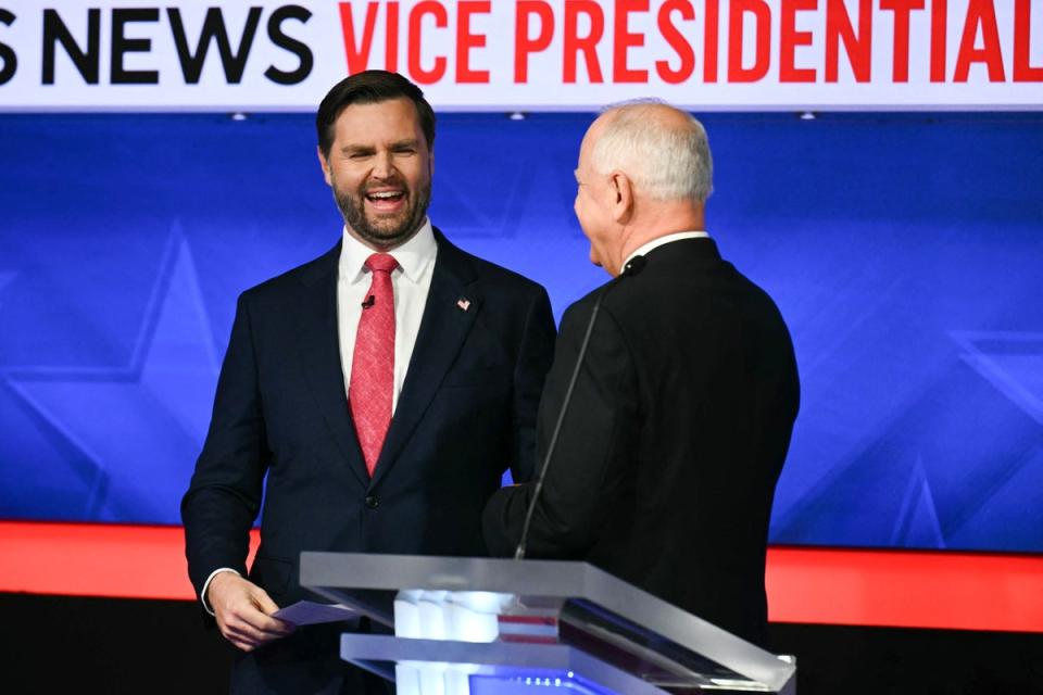 It was a cordial affair between Vance and Walz on the debate stage (AFP via Getty Images)