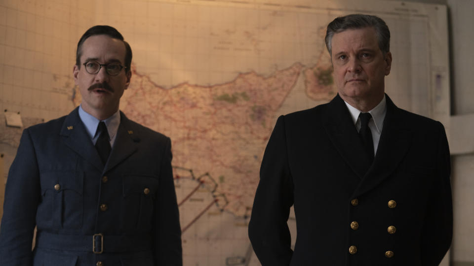 Matthew Macfadyen and Colin Firth in Second World War thriller 'Operation Mincemeat'. (See-Saw Films/Warner Bros)