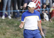 Golf - 2018 Ryder Cup at Le Golf National - Guyancourt, France - September 30, 2018 - Team Europe's Sergio Garcia celebrates during the Singles REUTERS/Regis Duvignau