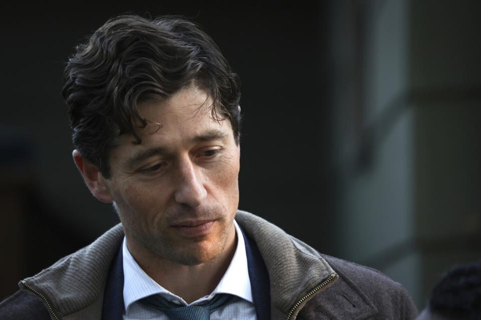 Minneapolis Mayor Jacob Frey listens as one of his constituents asks a question at his "Mayor on the Block" event on Tuesday, Oct. 26, 2021, in Minneapolis. (AP Photo/Christian Monterrosa)