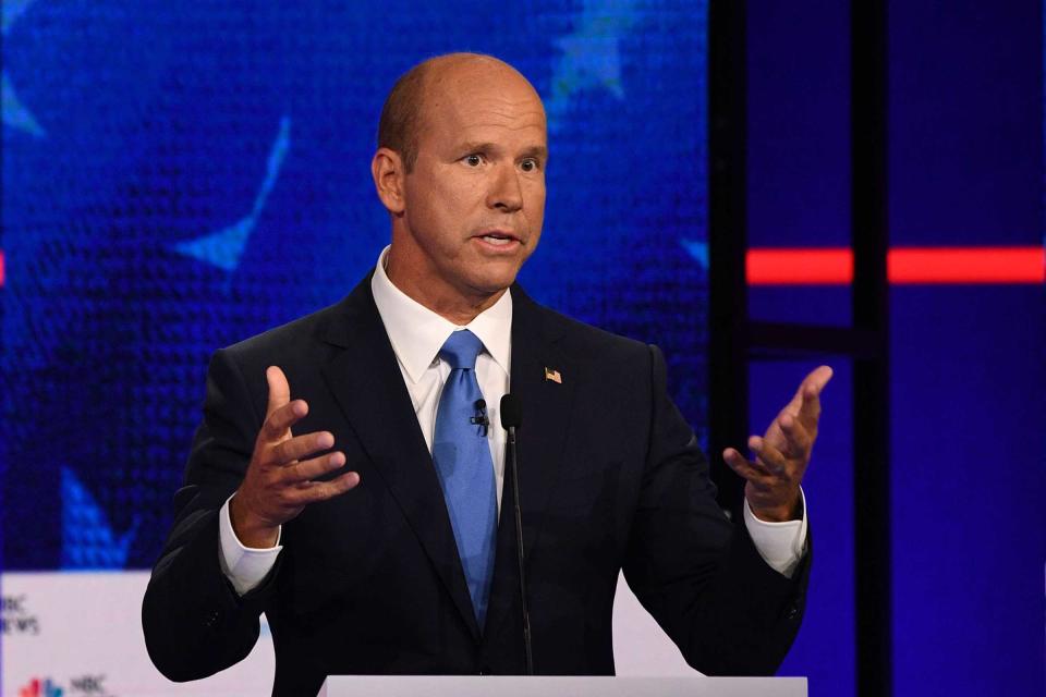 Democratic presidential hopeful former US Representative for Maryland's 6th congressional district John Delaney gestures as he speaks during the first Democratic primary debate of the 2020 presidential campaign season hosted by NBC News at the Adrienne Arsht Center for the Performing Arts in Miami, Florida, June 26, 2019. | Jim Watson—AFP/Getty Images