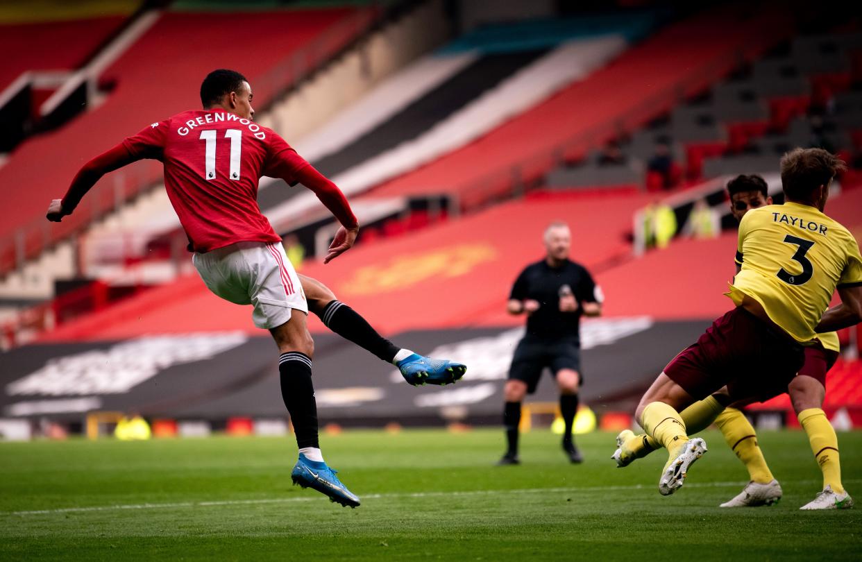 Mason Greenwood fires home United’s second goal (Getty)