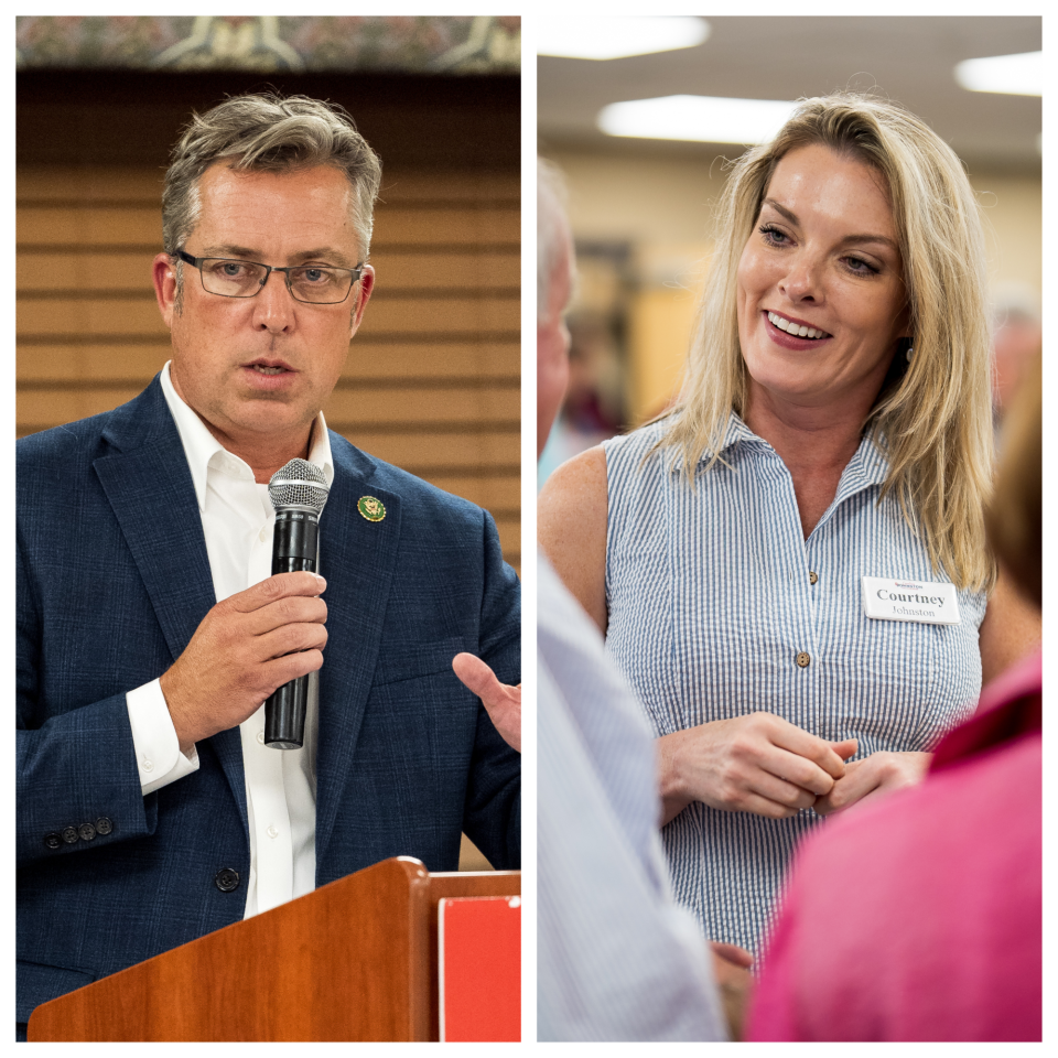 U.S. Rep. Andy Ogles, R-Columbia, left, and Metro Nashville Council member Courtney Johnston, right, are running in the Republican primary for the 5th Congressional District.