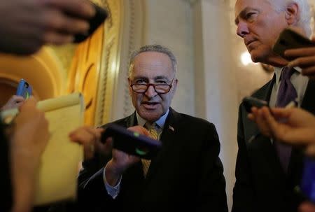 Senator Chuck Schumer (D-NY) speaks after the Senate voted to override U.S. President Barack Obama's veto of a bill that would allow lawsuits against Saudi Arabia's government over the Sept. 11 attacks, on Capitol Hill in Washington, U.S., September 28, 2016. REUTERS/Joshua Roberts