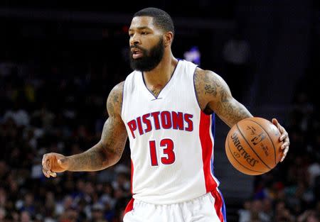 Jan 16, 2016; Auburn Hills, MI, USA; Detroit Pistons forward Marcus Morris (13) dribbles the ball during the second quarter against the Golden State Warriors at The Palace of Auburn Hills. Pistons win 113-95. Mandatory Credit: Raj Mehta-USA TODAY Sports