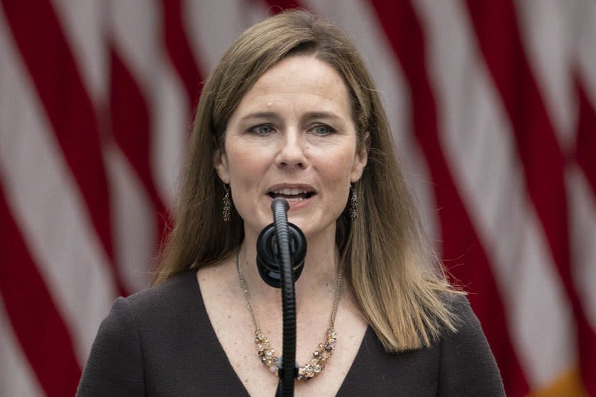 Judge Amy Coney Barrett speaks Saturday after President Trump announced her as his nominee to the Supreme Court.